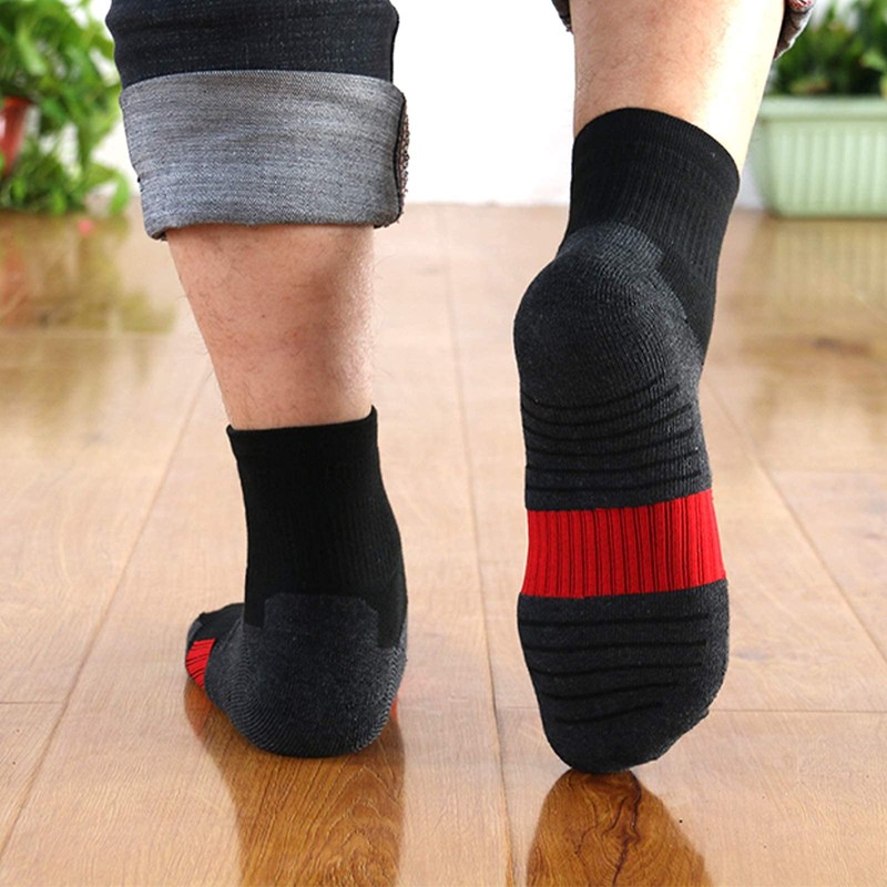 AKOENY Men's Athletic Running Cushioned Quarter Socks, Black/Grey, Size 9-12,