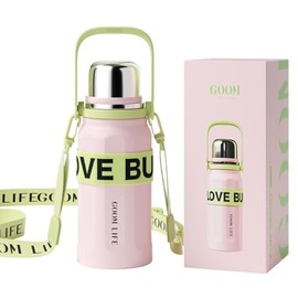 GOOM Water Bottle, Thermal Bottle, 30.4 fl oz (900 ml), Large Capacity, Thermos Flask, Includes Tea Strainer, Includes Strap, One Touch, Insulated, Stainless Steel Bottle, Vacuum Insulated,