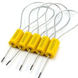 Leadseals(R) 50 Security Cable Seals Numbered Security Tags Tamper Proof Tags Pull Tight Steel Wire Seals for Truck, Trailers, Cargo, Containers, Vans, Oil Tank, Milk Vehicle (Yellow)