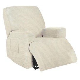 maycelon Recliner Covers, Stretch Reclining Chair Covers, Recliner Sofa Slipcovers Stripe Jacquard Recliner Couch Covers Furniture Protector Covers for Pet Kid Good Choice for All Seasons (Beige)