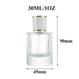 QUUPY 30ML/1OZ Empty Glass Perfume Bottle Portable Refillable Perfume Spray Bottle with Round White Lid Fragrance Oil Container for Travel Home(Transparent)
