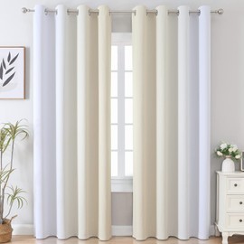 VEHEDE Gradient Blackout Curtains 84 Inch Long Drop for Living Room and Bedroom, Ombre Thermal Insulated Noise Reduction Eyelet Drapes, W52 x L84 Inch, 2 Panels, Beige and Greyish White
