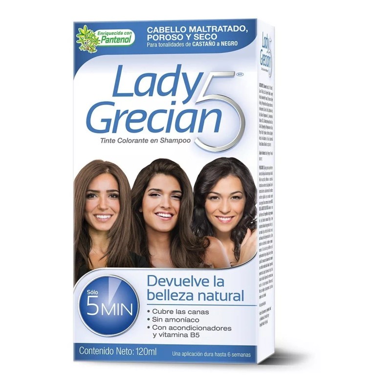 Lady Grecian Tinte Colorante Lady Grecian 5, Cabello Maltratado 2-pack
