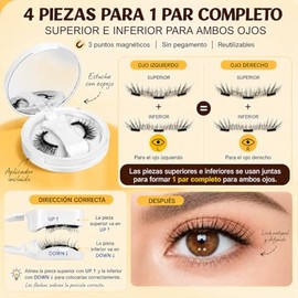 2 Pares Superior e Inferior de Pesta?as Magn?ticas Naturales sin Pegamento, Set de 4 Piezas para 1 Par Completo, Pesta?as Postizas Magn?ticas con Apli