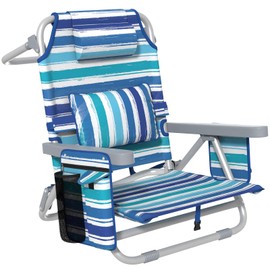 ZENPETIO Backpack Beach Chair Reclining with 5 Adjustable Positions, Built-in Cooler & Backpack Straps - Portable Folding Beach Chairs for Adults, for Camping, Pool, Travel (Nautical Blue)