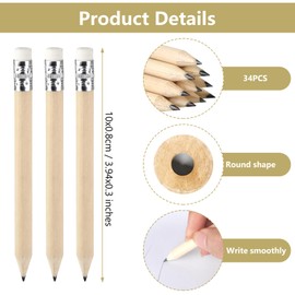 34 Pcs Golf Pencils with Eraser, 4 Inch Short Half Pencils Mini Wood Pencils Presharpened Round Pencils for Preschoolers Toddlers Kindergarten School Home