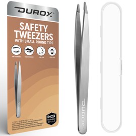 DUROX Blunt Tipped Safety Tweezers for Eyebrows, Chin, and Facial Hair. Precision tweezers for facial hair removal for women. Round tip tweezers for eyebrow shaping. Easily Remove Stray Beard