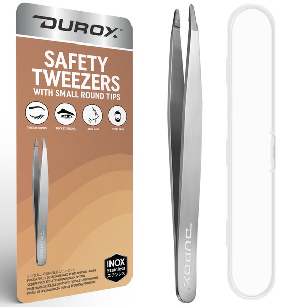 DUROX Blunt Tipped Safety Tweezers for Eyebrows, Chin, and Facial