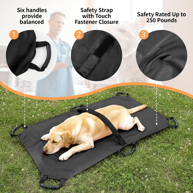 Geiserailie Transport Stretcher for Large Dogs with 6 Handles 47"