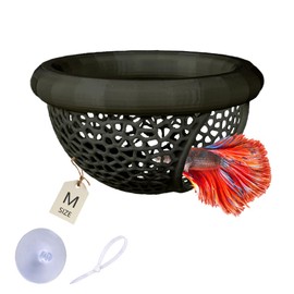 Stoneandegg Floating Betta Hammock with Suction Cup, Shrimp Cave, Betta Fish Feeding Rings,3D Printed Aquarium Decor (Black, Medium)