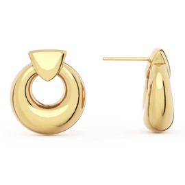 Mesurely 14K Gold Plated Chunky Drop Dangle Door Knocker Earrings for Women, Trendy Geometric Gold Statement Earrings Simple Everyday Jewelry Gifts