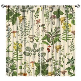 Cortinas botánicas clásico, antiguas de los años 1900, plantas de hierbas, hongos, cortinas opacas para ventana, para cocina, estilo bohemio, retro, flores silvestres, hojas verdes, helechos, casas de campo, tratamiento de ventana para sala de estar, 63 