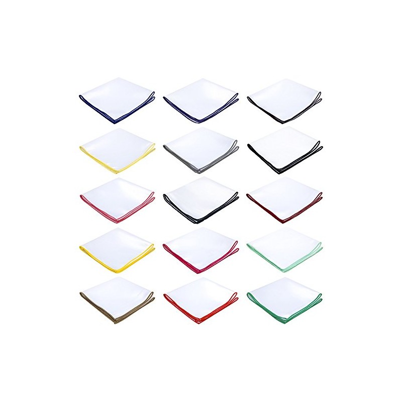 Jacob Alexander Solid White Pocket Square with Embroidered Edge -