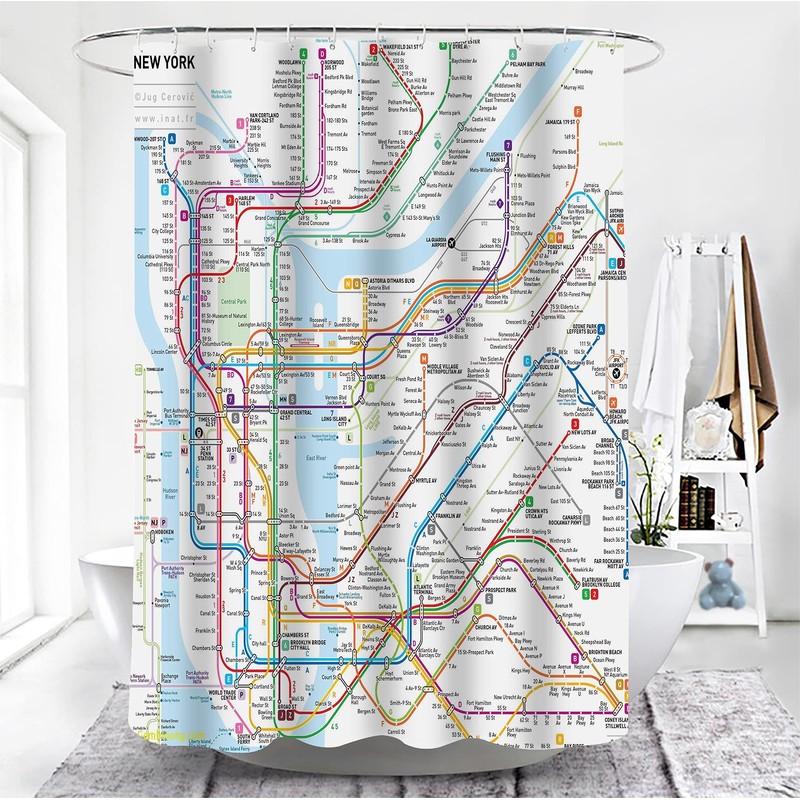SPXUBZ New York Subway Map Shower Curtain White Subway Map