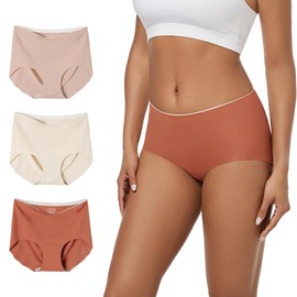 INNERSY Women's Seamless No Show Underwear High Waist Panties Invisible Light Underwear 3-Pack(Caramel/Apricot/Light Nude,X-Large)