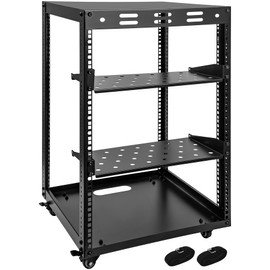 Eastrexon 15U Open Frame Server Rack, Wall-mountable IT Rack w/Swivel Casters, 2 Rack Shelves, Top & Bottom Panels, Network Rack for Stereo/Computer/Data/IT/AV Equipment, 19.6”L x 18.7”W x 30.5”H