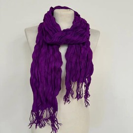 Crinkle Textured Acrylic Long Scarf with Twisted Fringe, Grey, Purple, Maroon, Teal, Brown- Cozy and Stylish - Color: JJ905023-44-TB3
