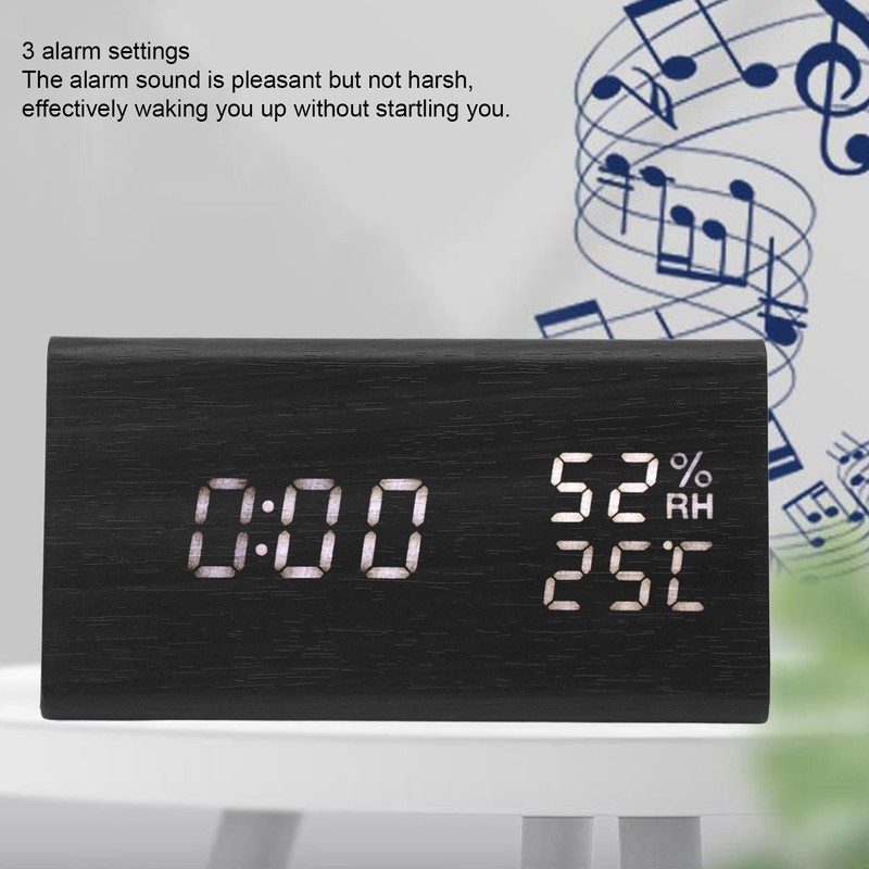 Wooden Digital Alarm Clocks LED Display Temperature Humidity Alarm Clocks