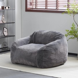GDF Studio Large Faux Fur Bean Bag Chair Grey Memory Foam Lounge Seat Soft Living Room