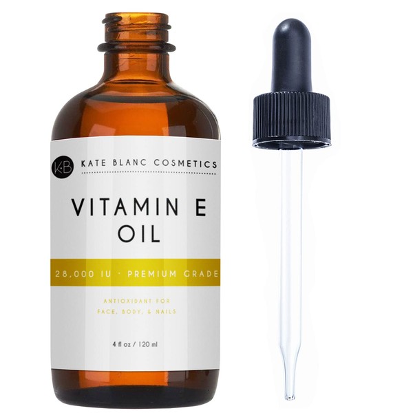 Kate Blanc Cosmetics Aceite de vitamina E, Hidrata la cara y la piel - 4 oz, 120 ml