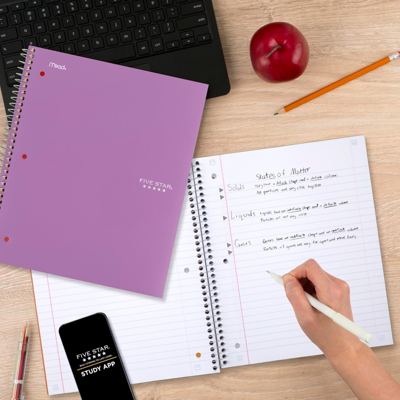 Five Star Spiral Notebook + Study App, 3 Subject, Wide