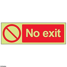 V Safety Glow In The Dark No Exit Prohibition Sign - 300mm x 100mm - Rigid Plastic