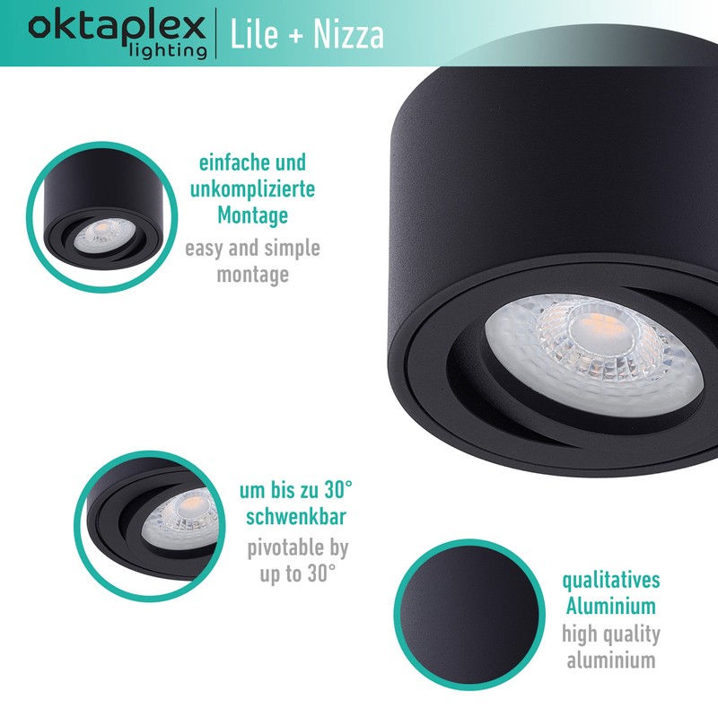 Oktaplex Lile Surface-Mounted Spotlights Black with LED Module 4.8 W