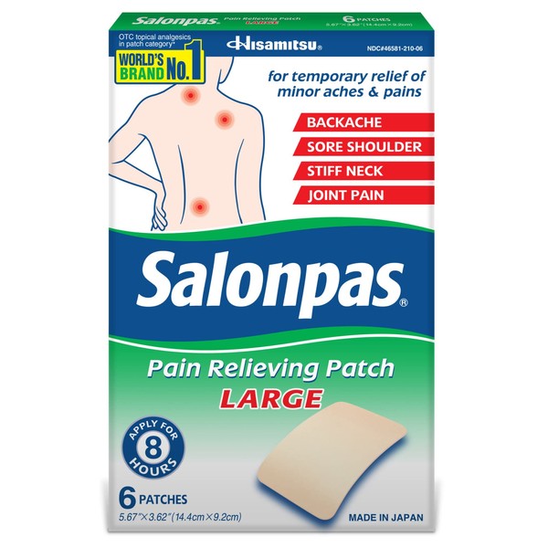Salonpas Pain Relieving Large Patches 5.67"x 3.62" 6 Ea (Pack of 3)