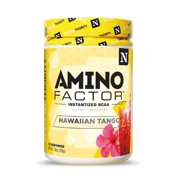 Amino Factor Instantized BCAAs by Nutrithority, Hawaiian Tango, 30 Servings - Sugar Free Branched Chain Amino Acids Intra & Post Workout Drink - Improve Muscle Recovery & Hydration