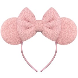 Trnerm Pink Mouse Ears Headband for Women, Soft Plush Park Ears Cute Birthday Hair Bands