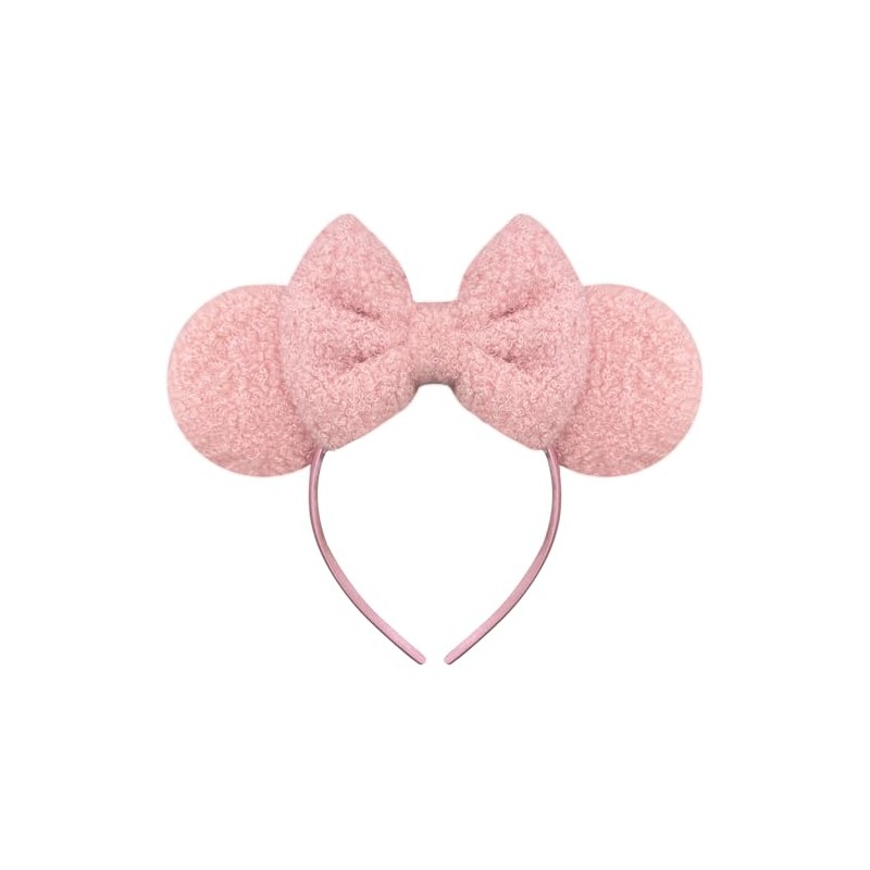 Trnerm Pink Mouse Ears Headband for Women, Soft Plush Park