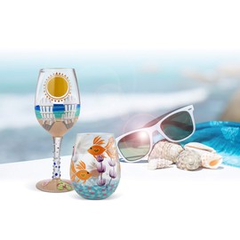 Enesco Designs by Lolita Sun on the Beach Artisan Hand-Painted Wine Glass, 15 Ounce, Multicolor