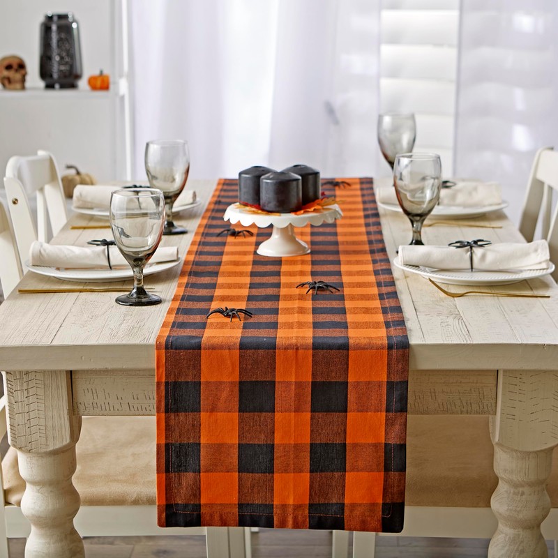 DII Buffalo Check Collection, Classic Farmhouse Table Runner, 14x108, Orange