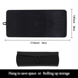 Dish Drying Mat,Silicone Drying Mat Good Large Drying Mats For Kitchen,Heat Resistant Mat,Tableware Bowl Mat-Easy Clean,Store Can Be Rolled UP,17.3"*7.9"*0.2" (Black)