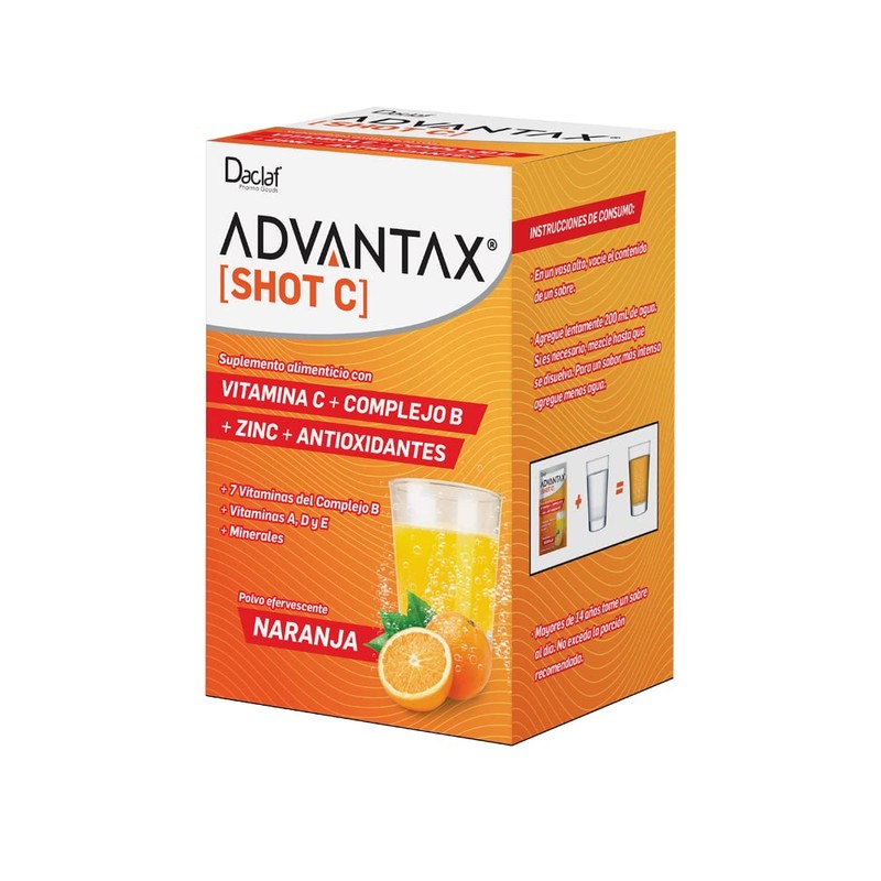 ADVANTAX SHOT C Vitaminas Complejo B Antioxidantes Zinc Sabor Naranja