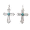 Simulated Turquoise Blue Stone Rhinestone Silver Tone Cross Dangle Drop