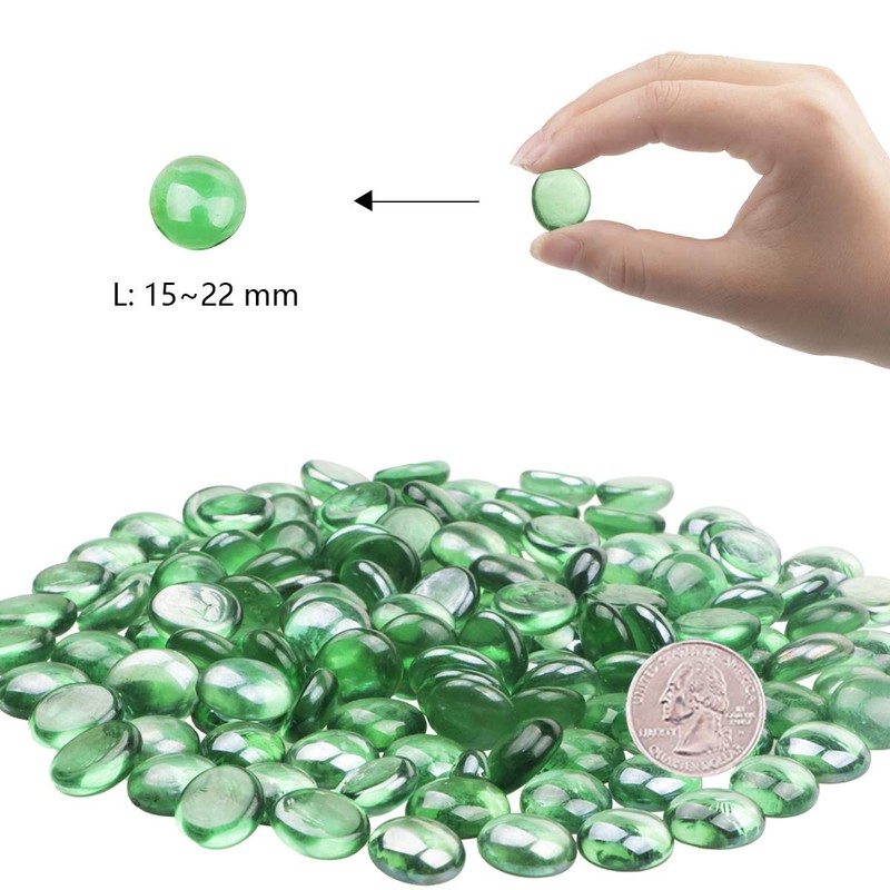 YiYa Green Flat Marble Decorative Beads Glass Gems for Home