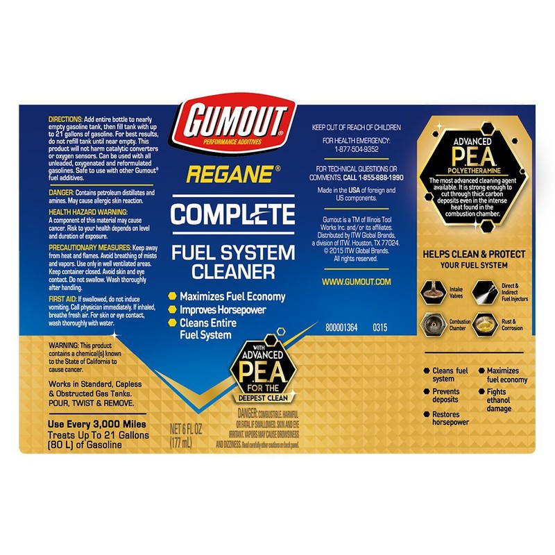 Gumout 800001364 Regane Complete Fuel System Cleaner - 6 oz.