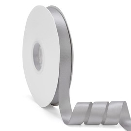 Cinta de satén de doble cara gris plateado de 5/8 pulgadas x 50 yardas, cinta de color sólido de alta densidad, ideal para manualidades, envoltura de regalos, costura, boda y decoración de Navidad (5/8 pulgadas x 50 yardas, gris plateado)