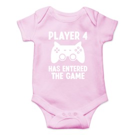 Player 4 Has Entered The Game - Funny Baby Essentials Bodysuit - Baby Clothes Newborn Romper (Newborn, Pink)