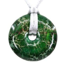 CHENYUE Dyed Green Sediment Jasper Gemstones Peace Donut 30M Beads Adjustable Braided Macrame Tassels Pendant Unisex