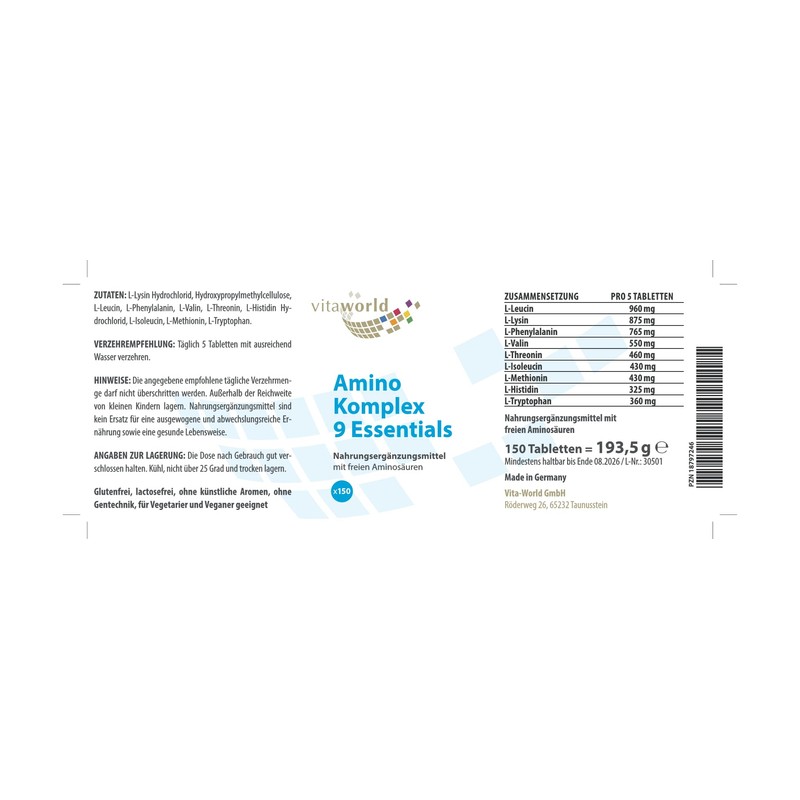 Amino Komplex 9 Essentials l 150 Tablets l Vegan l