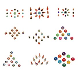 Bindi Pack of 9 Crystal Indian Traditional Designer Bindis Jewel For Forehead Face Tikka Multicolored Mixed Bindiya Stickers Adh esive Stone Bindi Body Tattoos for Women Girls Bride
