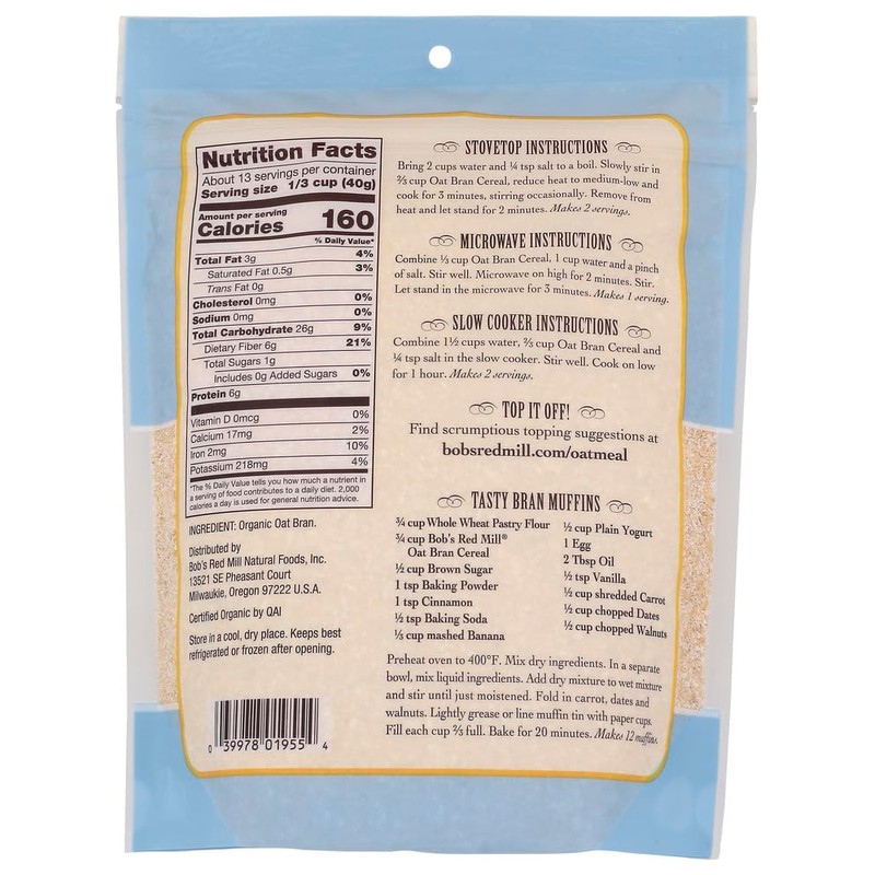 Bob's Red Mill Cereal Oat Bran Organic 18.0 OZ (Pack
