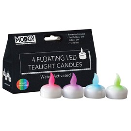MODGY LED Floating Tealight Candles Flameless Battery Operated Flickering Light Candle, Color-Changing, Water-Activated, Multi-Color, Set of 4