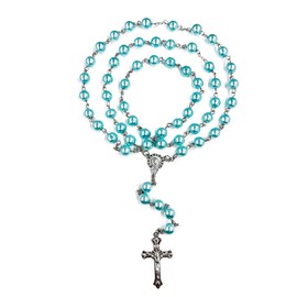 FLAFARY Rosary Set, First Communion Rosary for Girls and Boys, Rosary Beads Catholic for Men, Rosary Necklace as Gifts for Mother, Grandmother, Elders (WH-Blue)