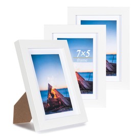 White Wooden 7x5 Photo Frames Set of 3, Picture Photo Frame 6x4 with Mount or 7x5 Without Mount,Freestanding and Wall Mountable