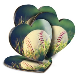 Destination Vinyl ltd Great Coasters (Set of 4) Heart - Baseball Field America Ball Game Drink Glossy Coasters/Tabletop Protection for Any Table Type #14201