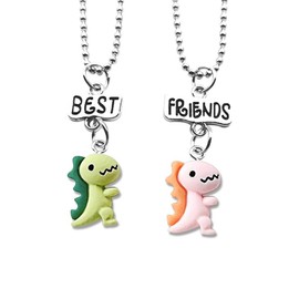 COLORFUL BLING 2Pcs Dinosaur Pendant Necklace, Dinosaur Animal Charm Necklace for Women Friendship Memorial Besties Jewelry Gift- dinosaur