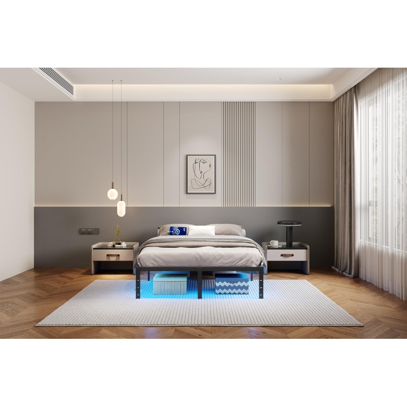UOMEUR Queen Bed Frame with LED Lights Metal Bed Frame